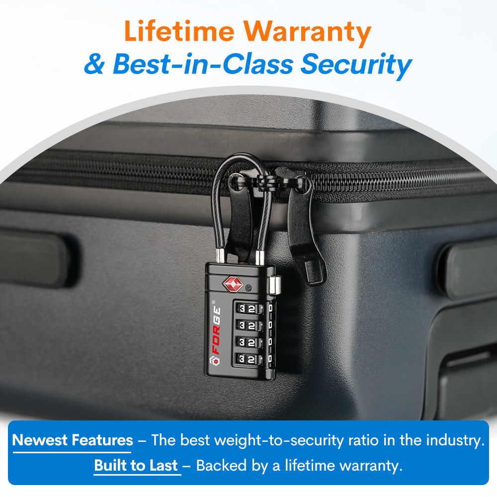 Forge TSA Approved Luggage Locks 4 Digit Combination TSA Travel Locks with TSA008, Open Alert Indicator, Zinc Alloy Body for Luggage, Suitcase, Backpack, and More. Black 2 Locks.