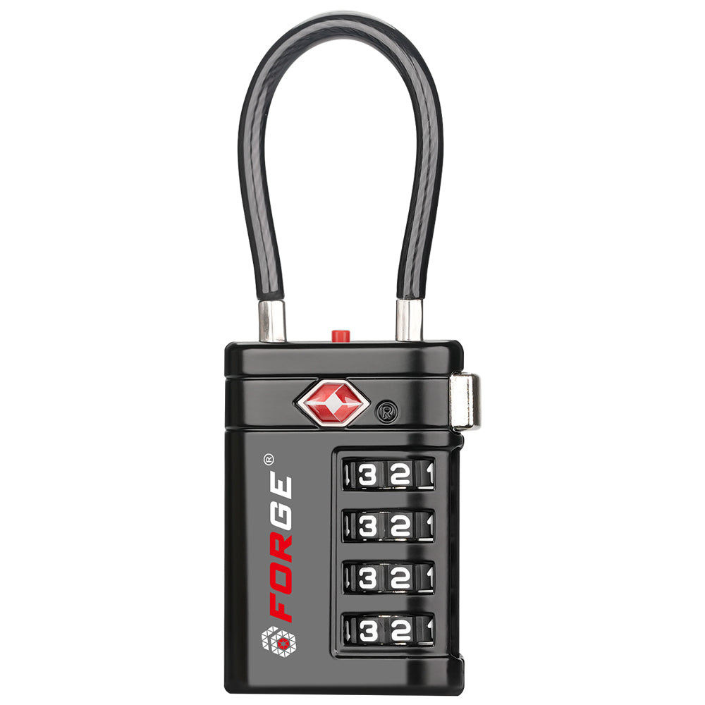 Forge TSA Approved Luggage Locks 4 Digit Combination TSA Travel Locks with TSA008, Open Alert Indicator, Zinc Alloy Body for Luggage, Suitcase, Backpack, and More. Black 4 Locks.