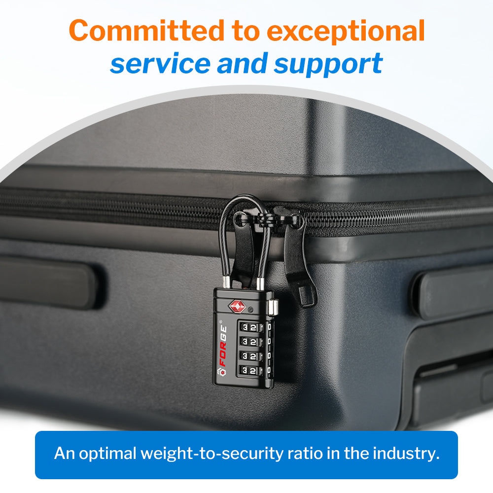 Forge TSA Approved Luggage Locks 4 Digit Combination TSA Travel Locks with TSA008, Open Alert Indicator, Zinc Alloy Body for Luggage, Suitcase, Backpack, and More. Black 4 Locks.