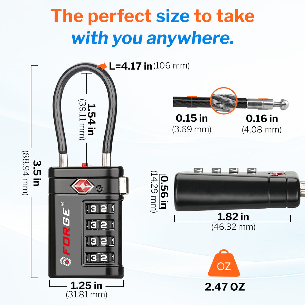 Forge TSA Approved Luggage Locks 4 Digit Combination TSA Travel Locks with TSA008, Open Alert Indicator, Zinc Alloy Body for Luggage, Suitcase, Backpack, and More. Black 4 Locks.