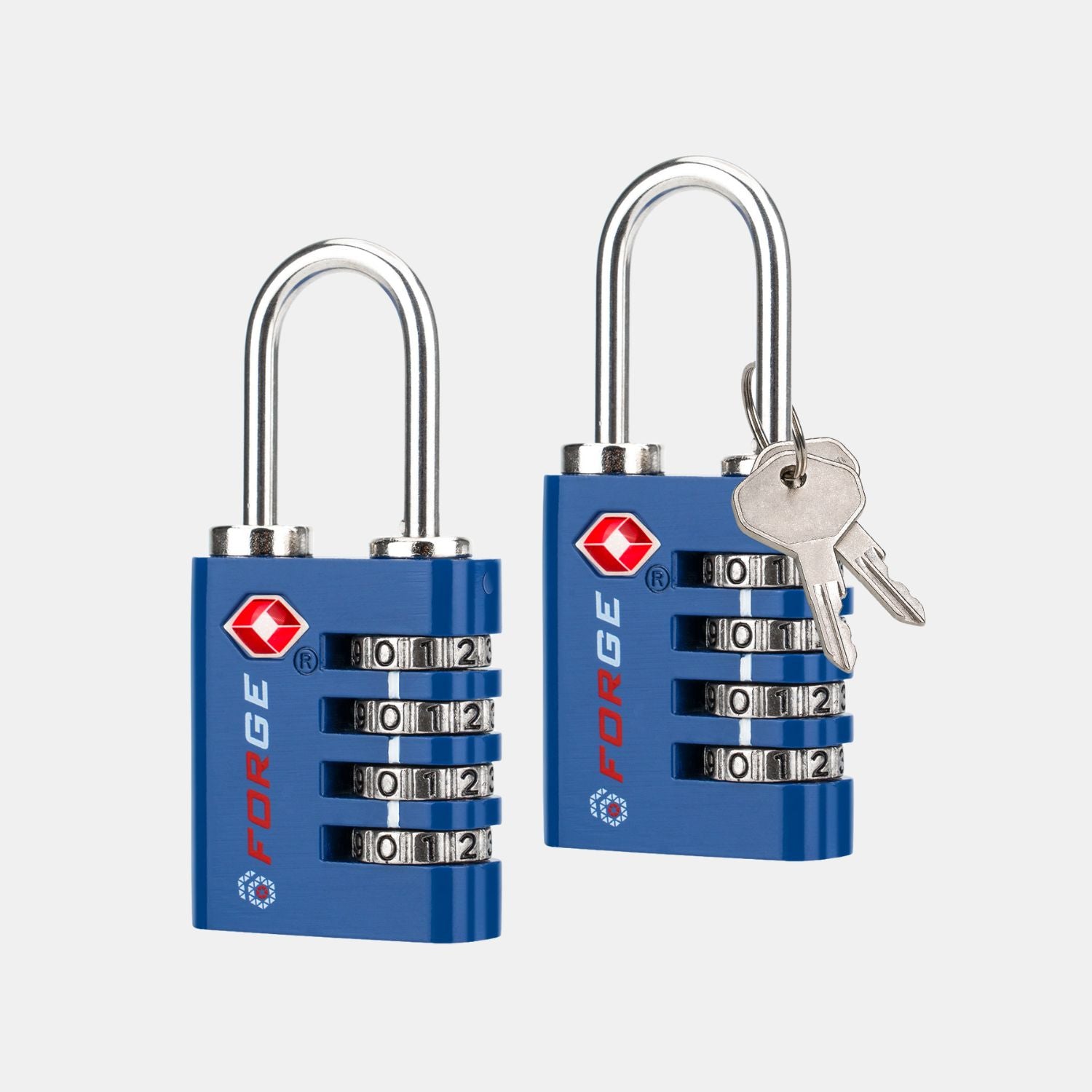 Dual-Opening TSA Approved Luggage Lock: Key or Combination Access, Heavy Duty. 2 Blue Locks