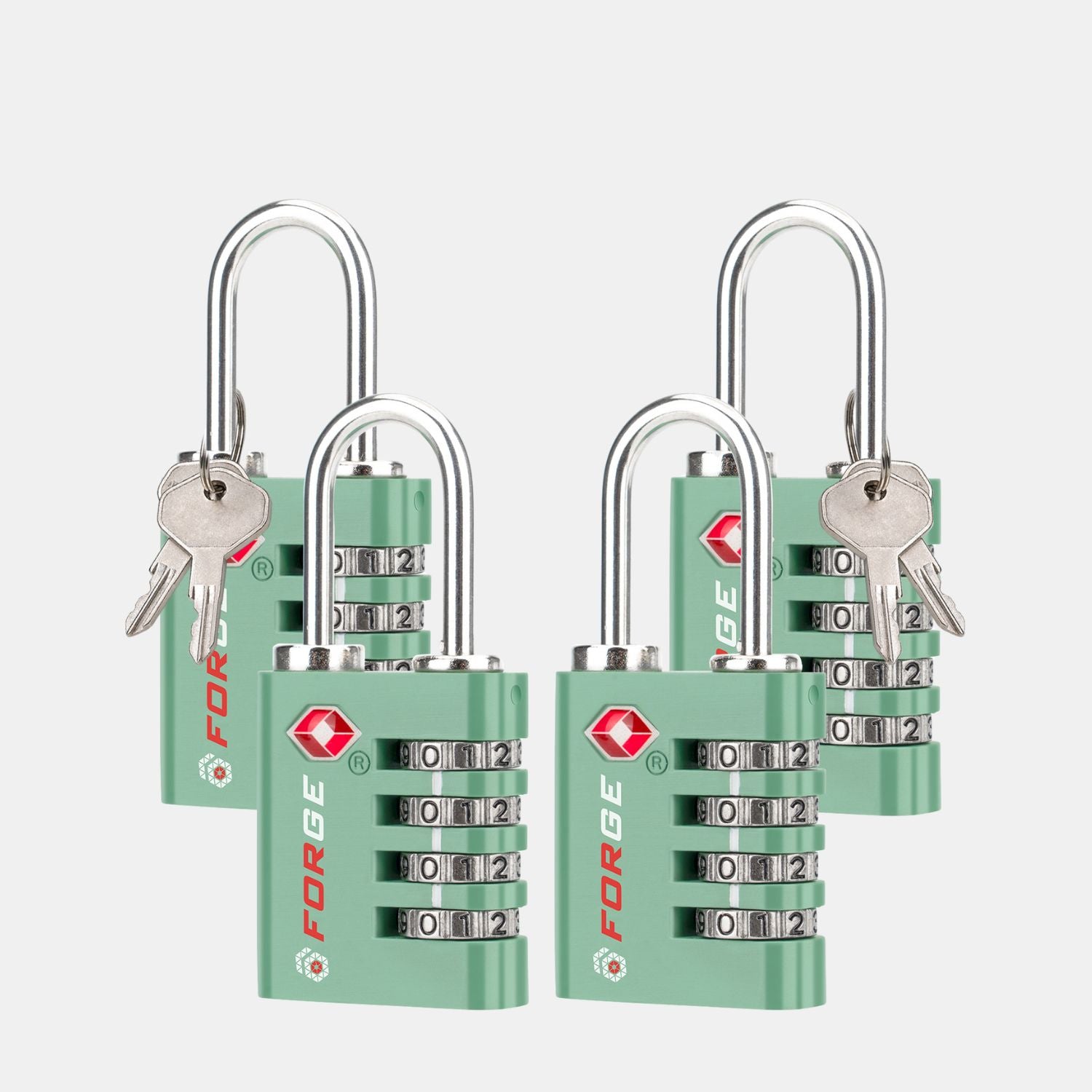 Dual-Opening TSA Approved Luggage Lock: Key or Combination Access, Heavy Duty. Green 4 Locks