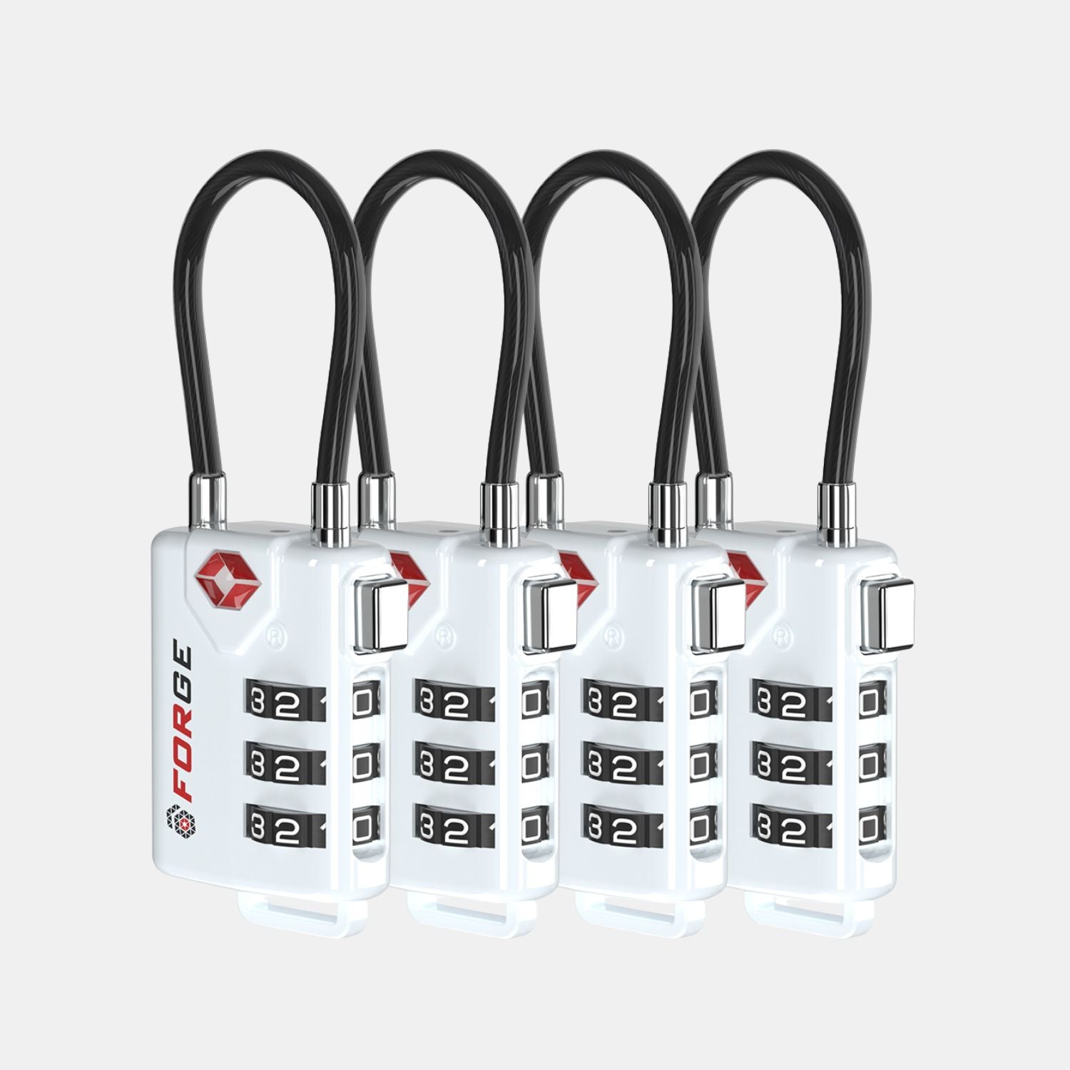 TSA Approved Cable Luggage Lock with Easy-to-Read Dials, White 4 Locks