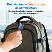 New431B_Dual-Opening TSA Approved Luggage Lock: Key or Combination Access, Heavy Duty. 2 Blue Locks