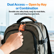 New431B_Dual-Opening TSA Approved Luggage Lock: Key or Combination Access, Heavy Duty. 2 Orange Locks