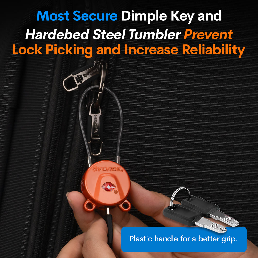 TSA Approved Luggage Locks, Ultra-Secure Dimple Key Travel Locks,TSA006 Key Cylinder, Orange 2 Locks, Model Koala
