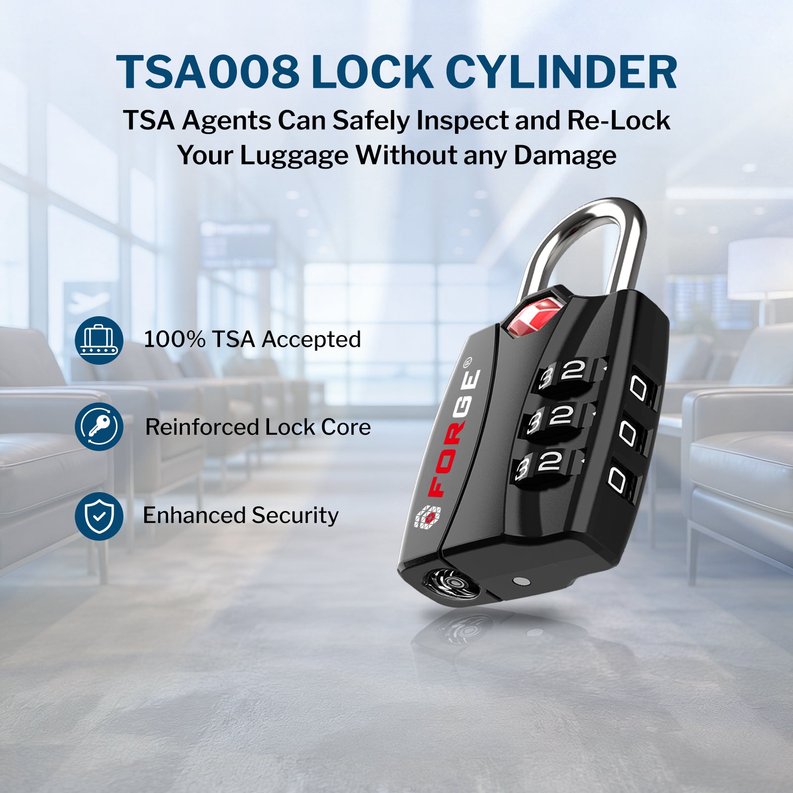 TSA-Approved Luggage Locks: 3-Digit Combination, Open Alert Indicator, Model Titan, Black 6 Locks