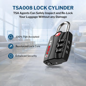 TSA-Approved Luggage Locks: 3-Digit Combination, Open Alert Indicator, Model Titan, Black 6 Locks