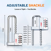 Forge Heavy-Duty Combination Lock, Waterproof & Adjustable Long Shackle (1.57"-3.85", Silver)