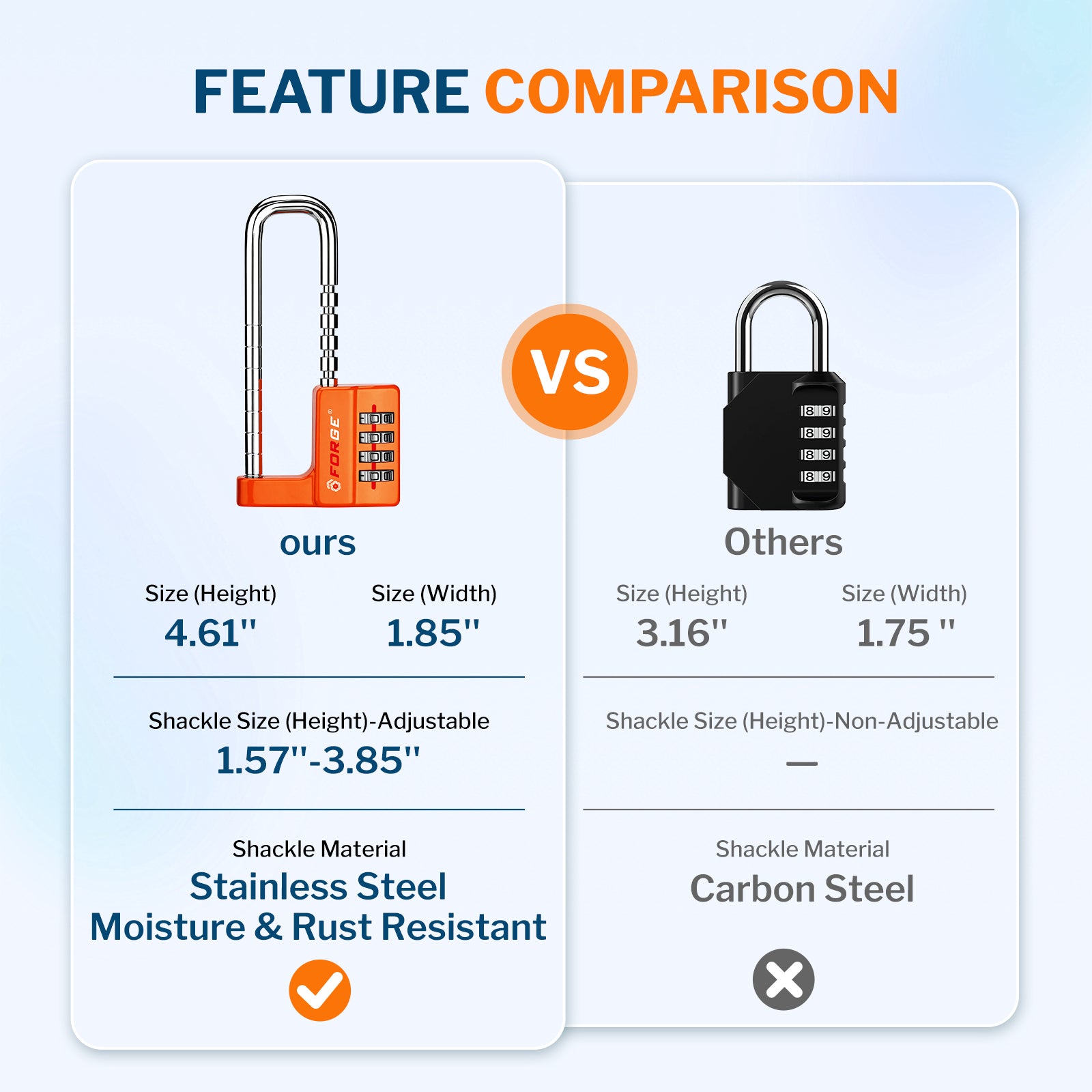 Cabinet LockCombination PadlockStainless Steel Gym Locker Lock Code Long Adjustable Shackle for Outdoor School Gym Sports lockers Fences Orange 1 pack