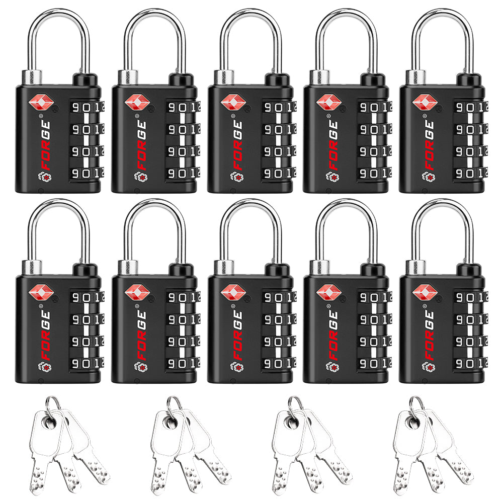 New431B_Dual-Opening TSA Approved Luggage Lock: Key or Combination Access, Heavy Duty. 4 Black Locks
