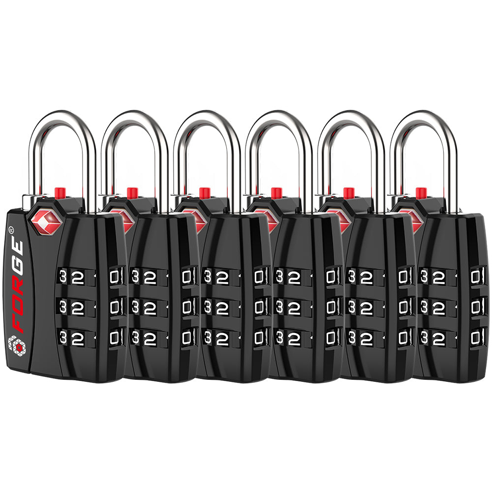 TSA-Approved Luggage Locks: 3-Digit Combination, Open Alert Indicator, Black 6 Locks