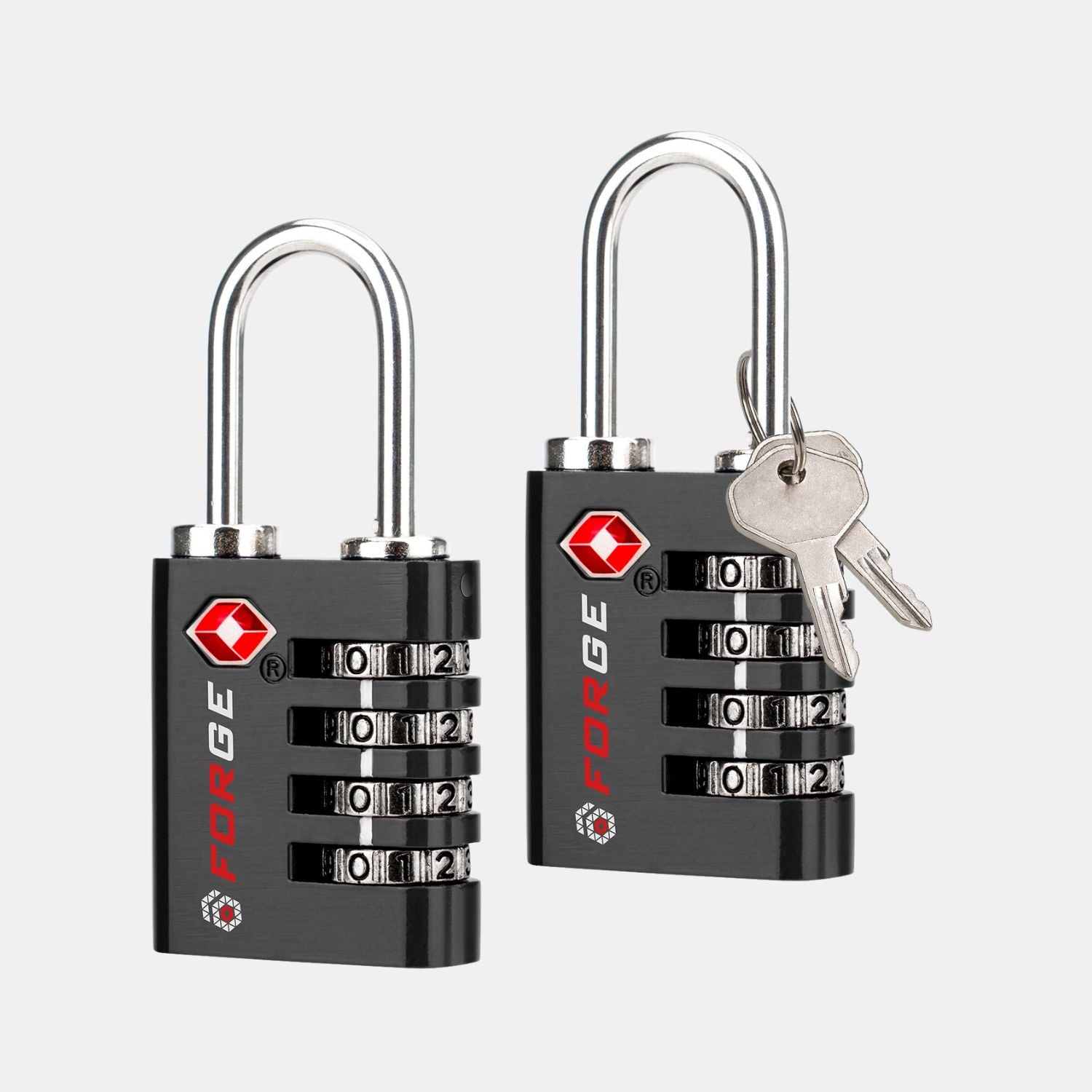 Dual-Opening TSA Approved Luggage Lock: Key or Combination Access, Heavy Duty. 2 Black Locks