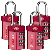 Forge TSA Approved 4-Digit Combination Locks for Luggage and Suitcases. Open Alert, Alloy Body. Red 4 Locks