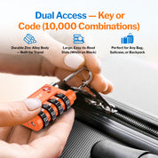 New431B_Dual-Opening TSA Approved Luggage Lock: Key or Combination Access, Heavy Duty. 2 Orange Locks
