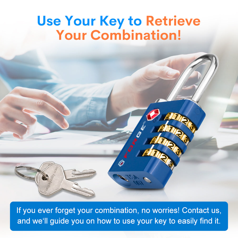 Dual-Opening TSA Approved Luggage Lock: Key or Combination Access, Heavy Duty. 2 Blue Locks