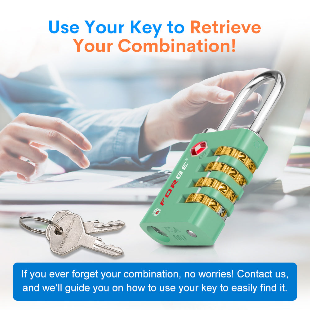 Dual-Opening TSA Approved Luggage Lock: Key or Combination Access, Heavy Duty. 2 Green Locks
