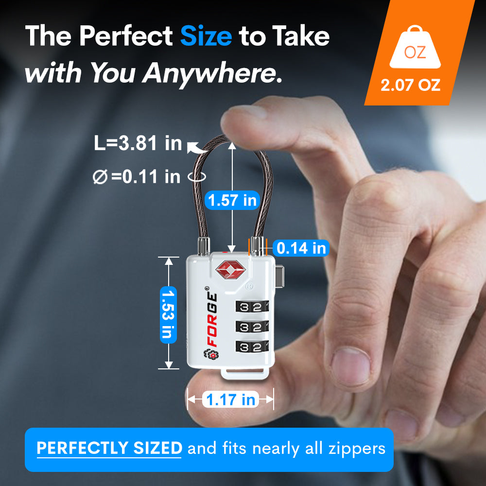 TSA Approved Cable Luggage Lock with Easy-to-Read Dials, White 4 Locks