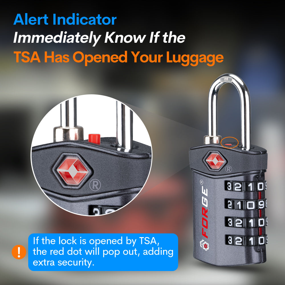 Forge TSA Approved 4-Digit Combination Locks for Luggage and Suitcases. Open Alert, Alloy Body, Grey 4 Locks