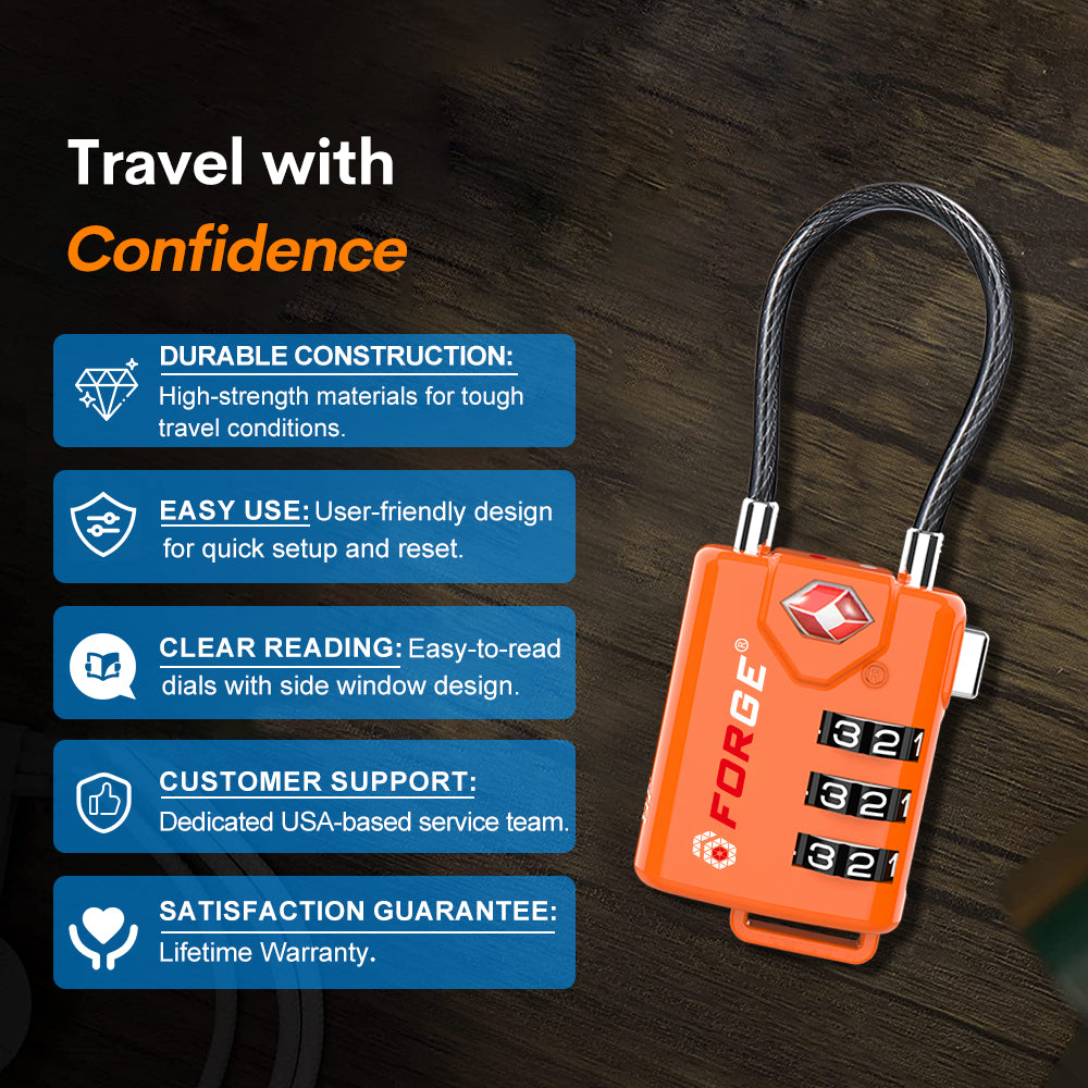 Candado para equipaje con cable aprobado por la TSA y diales de fácil lectura