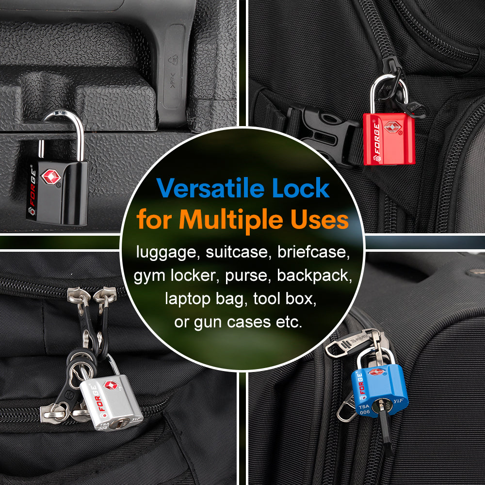 TSA Approved Dimple Key Luggage Lock - TSA006 Key, Ultra-Secure Small Size Lock. 4 Colors.