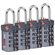 Forge TSA Approved 4-Digit Combination Locks for Luggage and Suitcases. Open Alert, Alloy Body, Grey 4 Locks