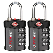 Forge Heavy Duty TSA Lock, 4-Digit & Open Alert, for Pelican Case, Gun Case, Locker (Black, 2-Pack )