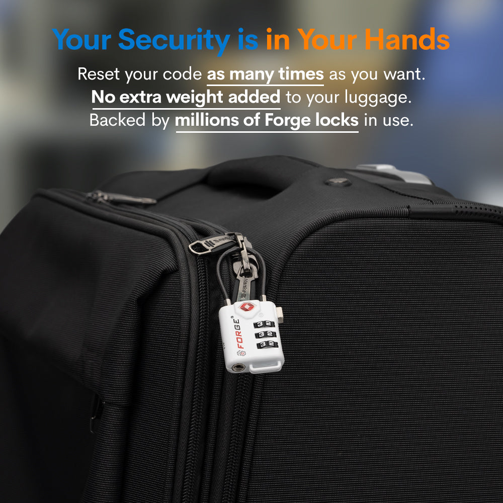 TSA Approved Cable Luggage Lock with Easy-to-Read Dials, White 2 Locks