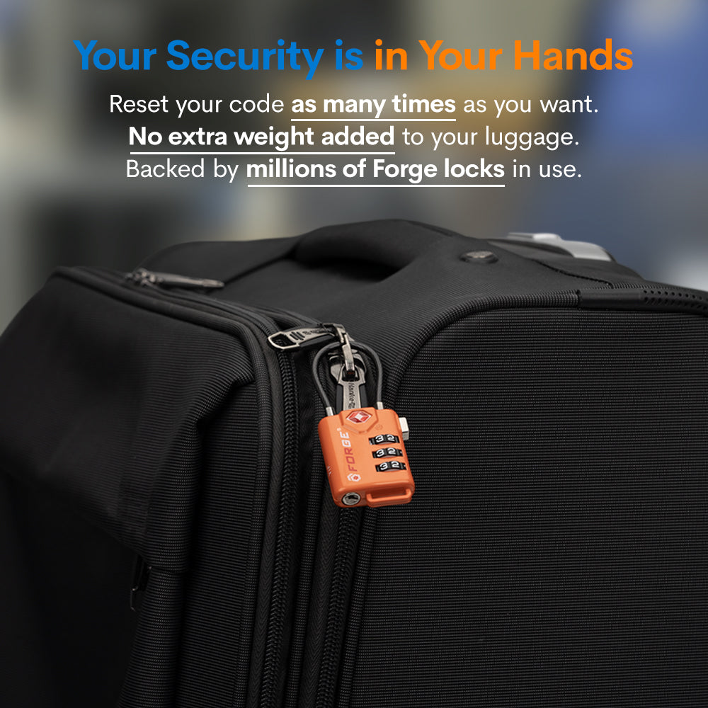 Forge TSA Approved Cable Luggage Lock with Easy-to-Read Dials, Orange 2 Locks