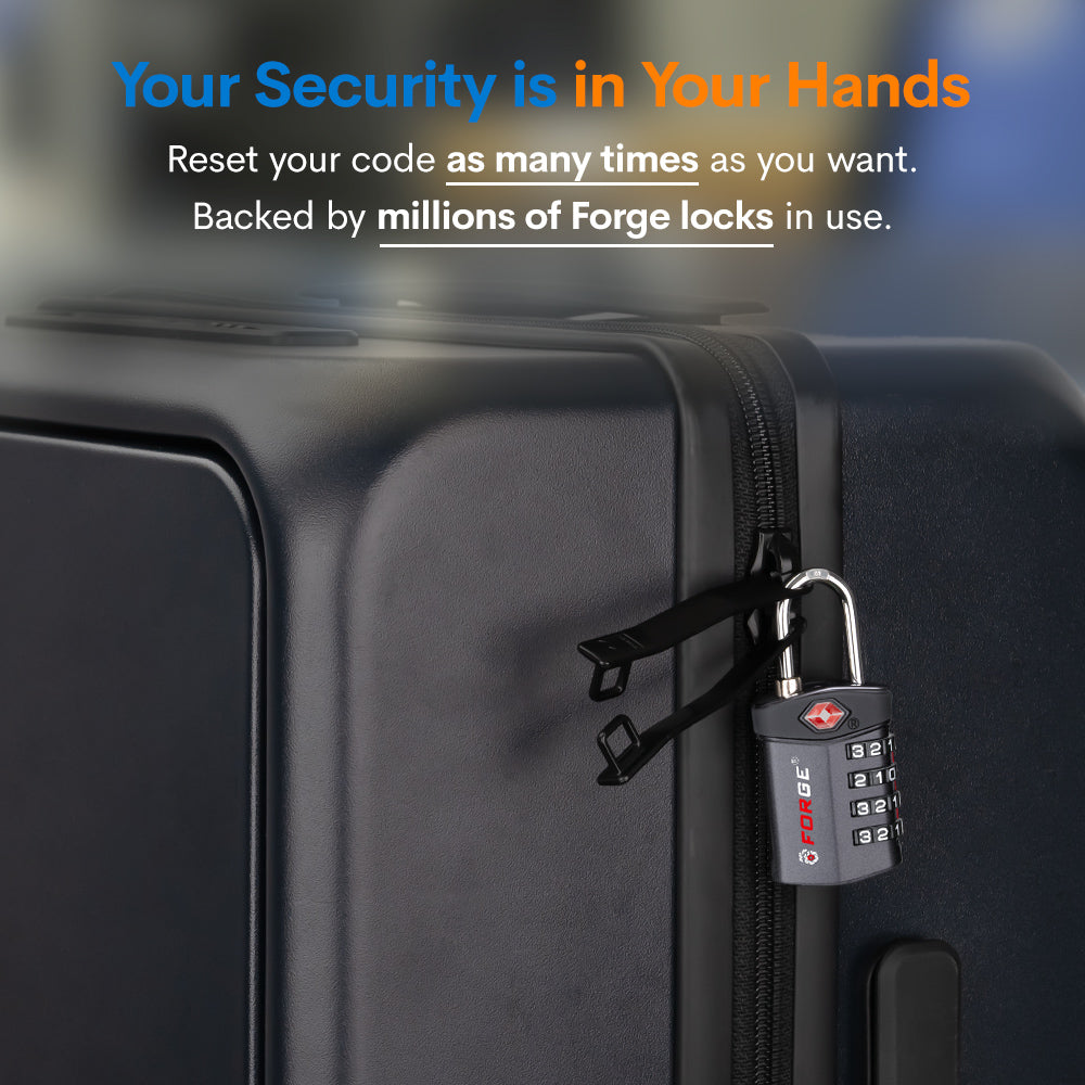 Forge TSA Approved 4-Digit Combination Locks for Luggage and Suitcases. Open Alert, Alloy Body, Grey 4 Locks