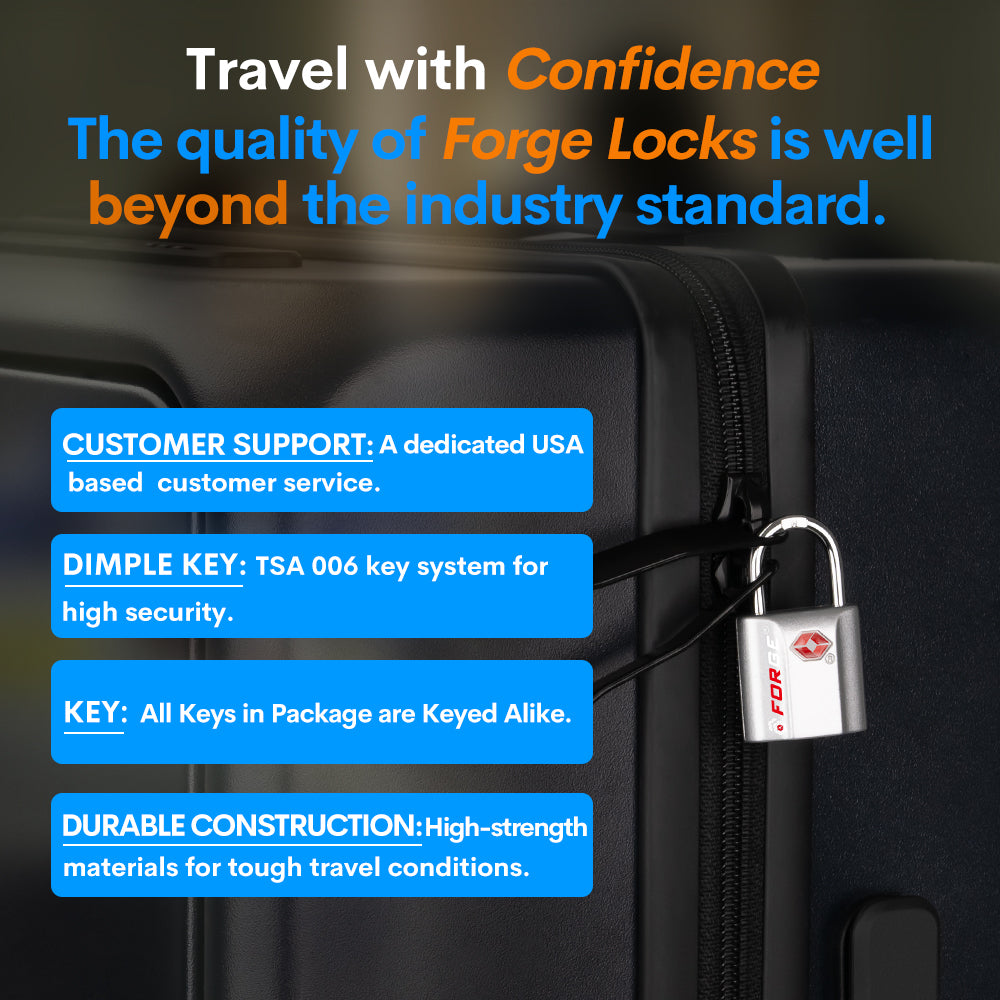 TSA Approved Dimple Key Luggage Lock - TSA006 Key, Ultra-Secure Small Size Lock. 4 Colors.