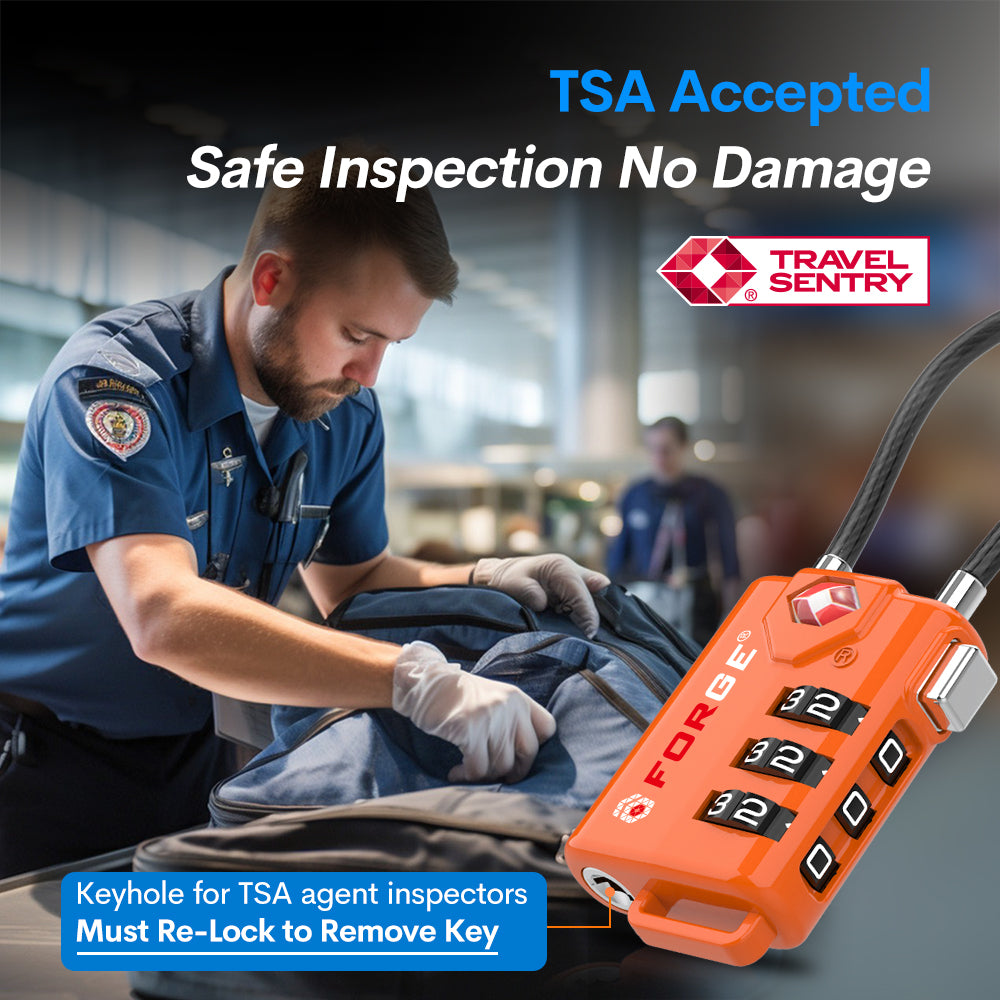 Forge TSA Approved Cable Luggage Lock with Easy-to-Read Dials, Orange 2 Locks