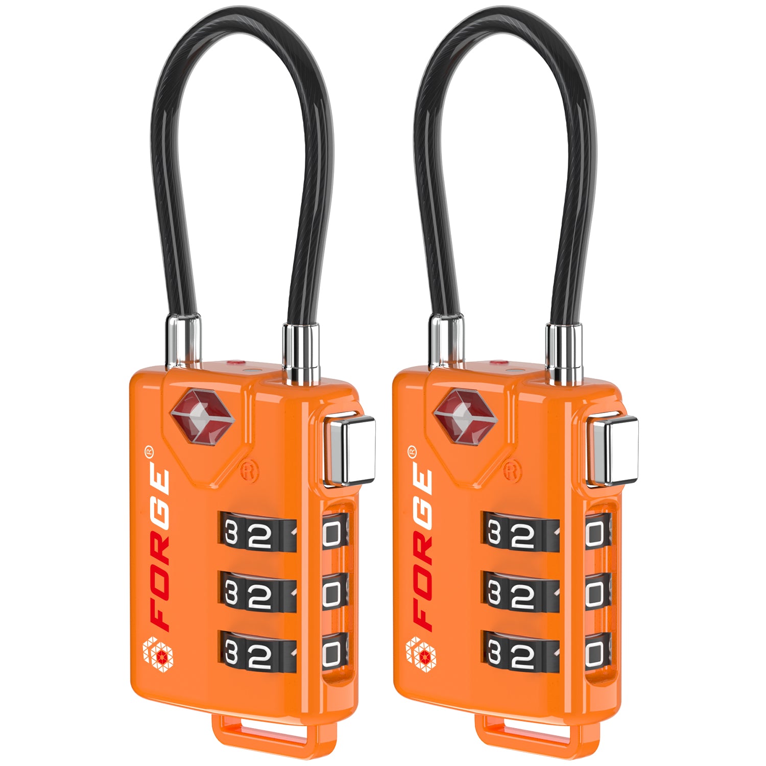 Forge TSA Approved Cable Luggage Lock with Easy-to-Read Dials, Orange 2 Locks