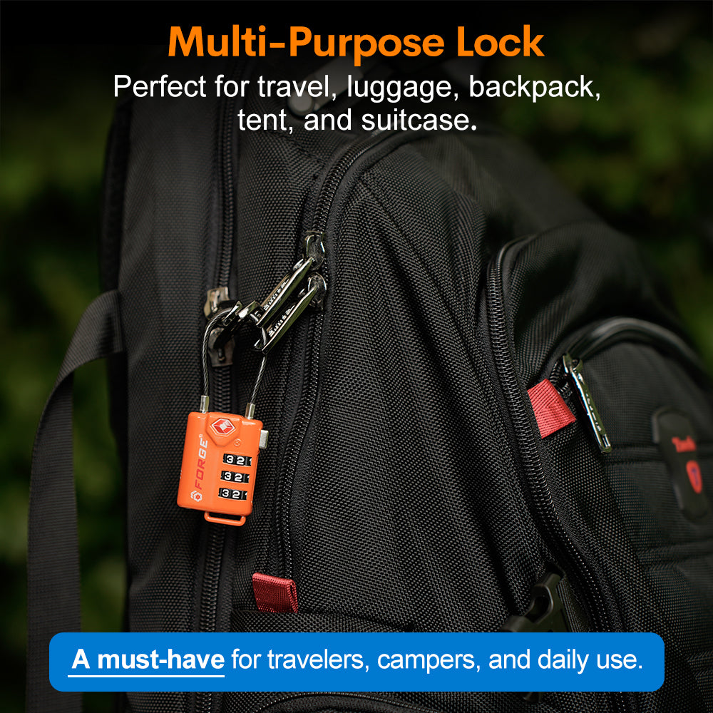 tent lock Forge 3-Digit Flexible TSA Approved Cable Luggage Lock