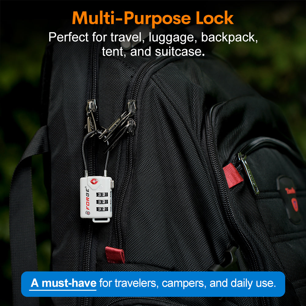TSA Approved Cable Luggage Lock with Easy-to-Read Dials, White 2 Locks