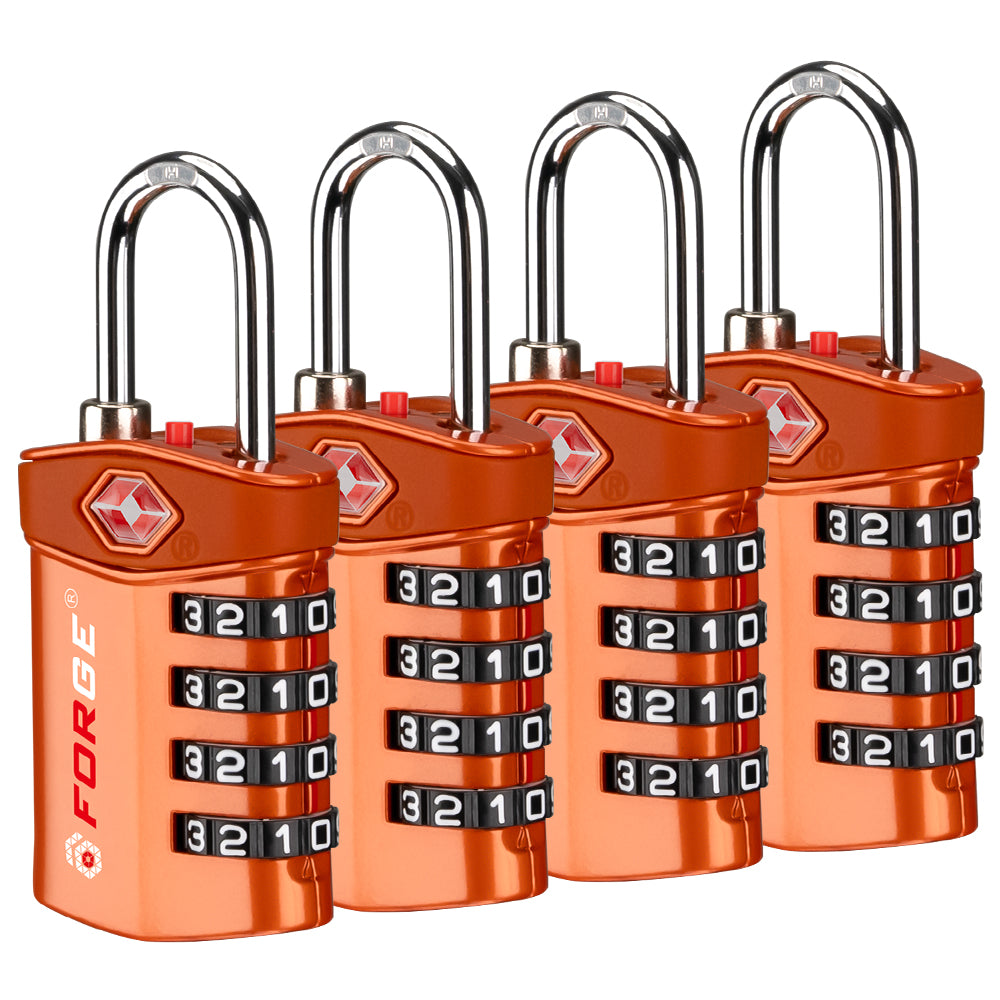 Candados de combinación de 4 dígitos aprobados por la TSA para equipaje y maletas. Alerta de apertura, cuerpo de aleación. Naranja, 4 candados.