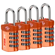 TSA Approved 4-Digit Combination Locks for Luggage and Suitcases. Open Alert, Alloy Body. Orange 4 Locks