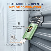Dual Opening Forge 4-Digit Combination Padlock with Backup Keys (Short Shackle, Green, 1 Pack)