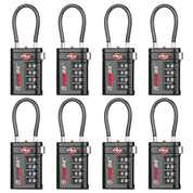 Forge TSA Approved Cable Lock - 4-Digit & Open Alert for Suitcase, Backpack, Gun Case (Black, 8-Pack)