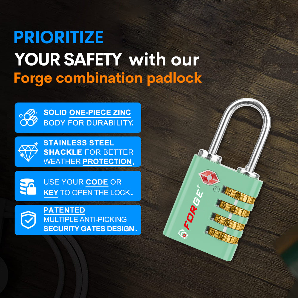 Dual-Opening TSA Approved Luggage Lock: Key or Combination Access, Heavy Duty. 2 Green Locks