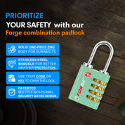 Dual-Opening TSA Approved Luggage Lock: Key or Combination Access, Heavy Duty. 2 Green Locks