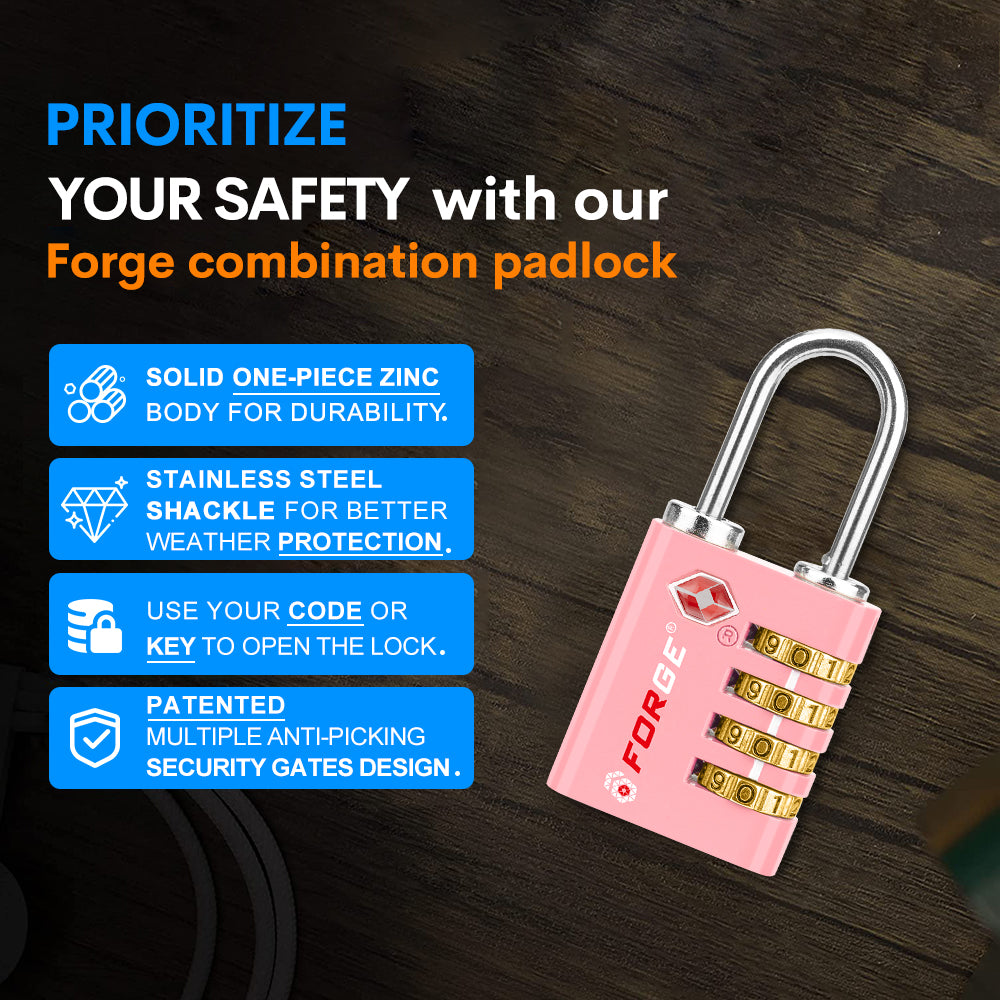 Dual-Opening TSA Approved Luggage Lock: Key or Combination Access, Heavy Duty. 2 Pink Locks