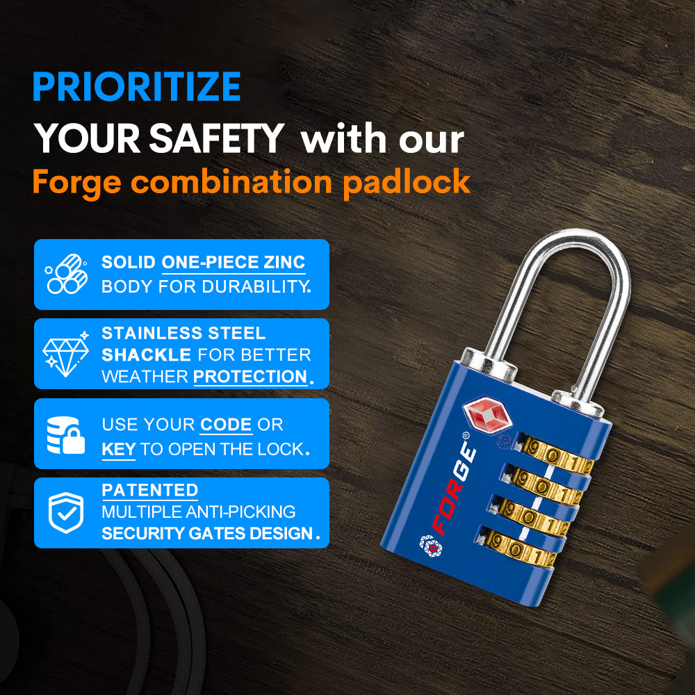 Dual-Opening TSA Approved Luggage Lock: Key or Combination Access, Heavy Duty. 2 Blue Locks