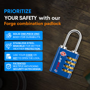 Dual-Opening TSA Approved Luggage Lock: Key or Combination Access, Heavy Duty. 2 Blue Locks