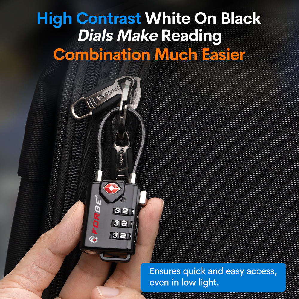 TSA Approved Cable Luggage Lock with Easy-to-Read Dials, Black 1 Lock