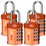 TSA Approved 4-Digit Combination Locks for Luggage and Suitcases. Open Alert, Alloy Body. Orange 4 Locks