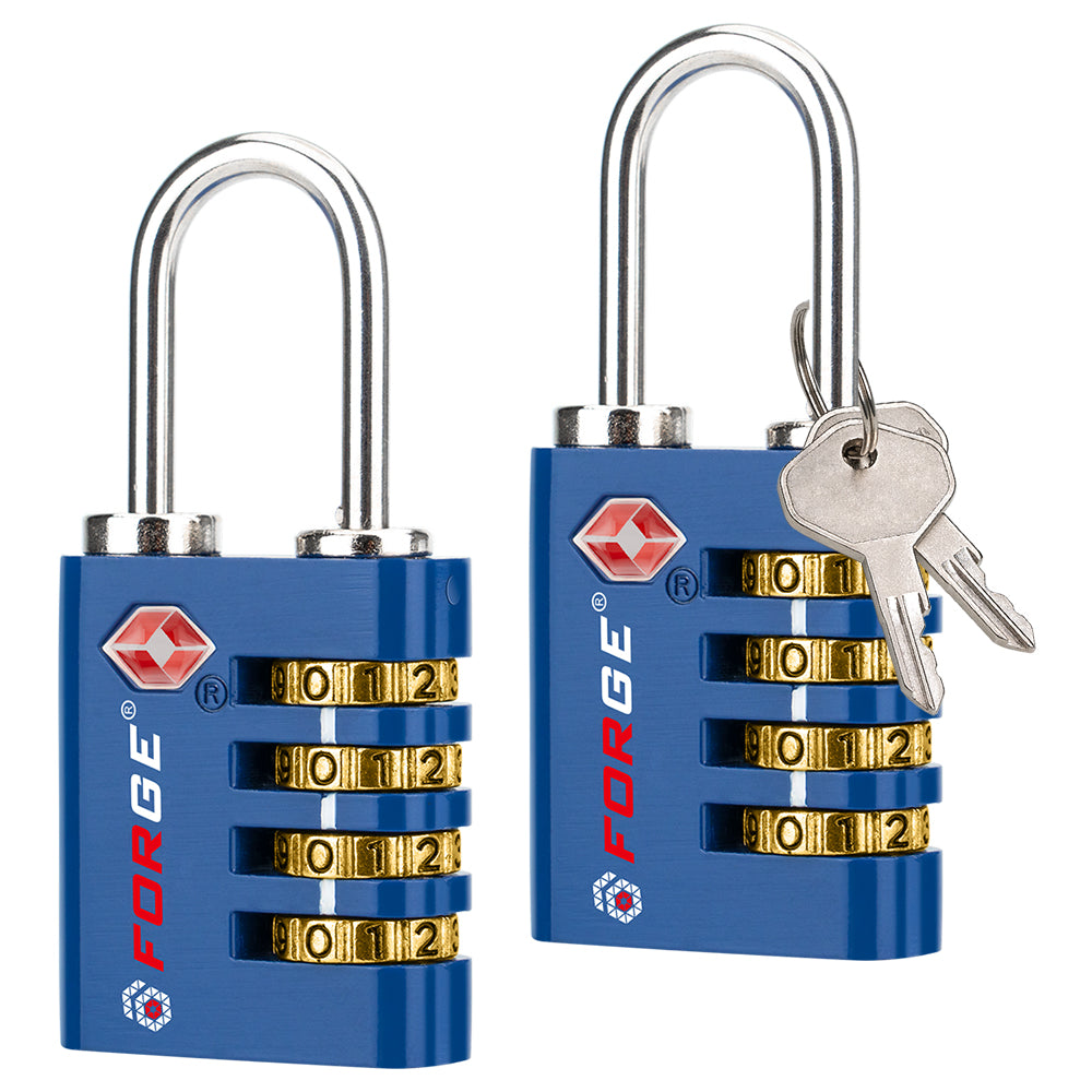 Dual-Opening TSA Approved Luggage Lock: Key or Combination Access, Heavy Duty. 2 Blue Locks