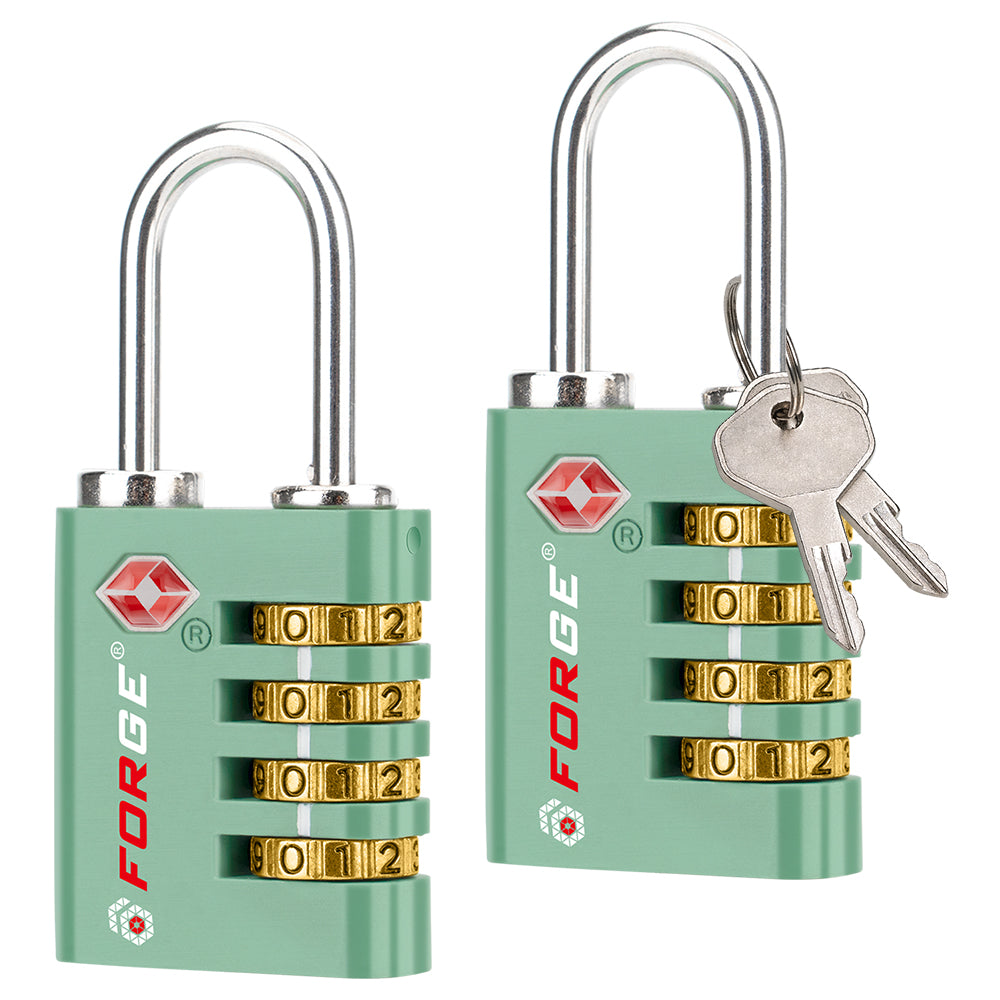 Dual-Opening TSA Approved Luggage Lock: Key or Combination Access, Heavy Duty. 2 Green Locks