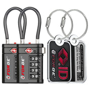 Forge 4-Digit TSA Cable Lock with Global TSID Luggage Tracking Tags (Black, 2-Pack)