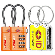 Forge 4-Digit TSA Cable Lock with Global TSID Luggage Tracking Tags (Orange, 2-Pack)